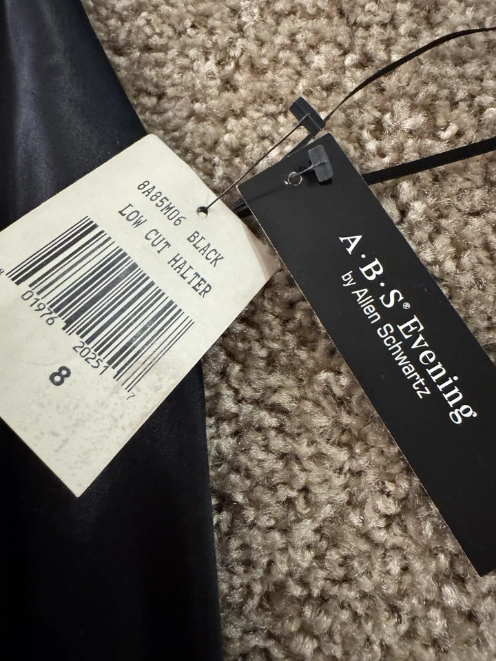 A.B.S вечер Allen Schwartz женщин черный атласный низкий вырез с бретелью через шею платье Sz 8 - новый - Изображение 3 из 4