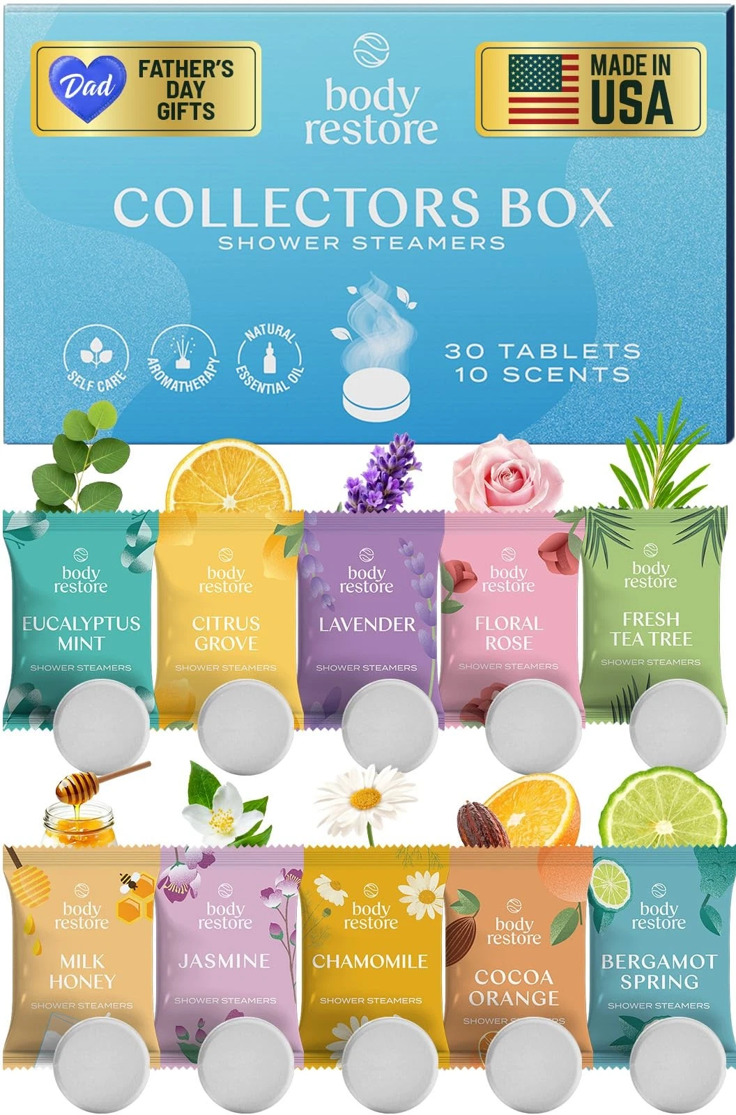 Body Restore Shower Steamers Aromatherapy 30 Pack – Fathers Day Gift for Dad,...