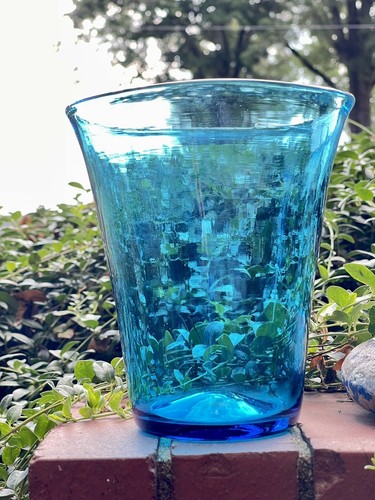 Pre 1970 Blenko Dark Blue Glass Vase Semi-Trumpet Uncontrolled Bubble 6.5" - Picture 9 of 19