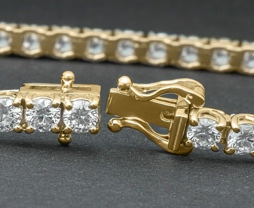 10 Ct Round Cut Simulated Diamond Women's Tennis Bracelet 14K Yellow Gold Plated - Picture 2 of 4