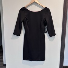 As U Wish Junior’s Quarter Sleeve Scoop Neck Little Black Mini Dress Dance Party