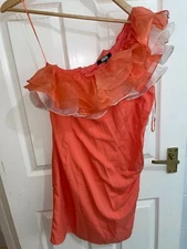 Asos Womens UK Size 8 Orange Asymetical Knee Length Party/Cocktail Dress (EX)