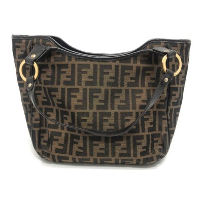 FENDI 8BH156 Zucca Logo charm Shoulder Tote Bag Canvas x Leather  
