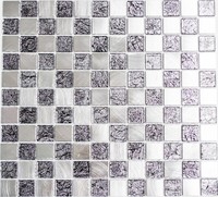 Mosaikfliese Alu Glasmosaik Schachbrett Schwarz Silber KüChe|10Mosaikplatten