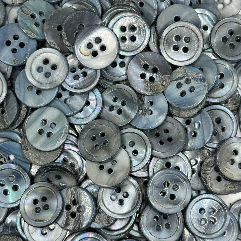 Borde clásico con botón de abulón japonés "real" azul/ahumado 18 mm 11/16" 4 orificios Foto 3 de 4