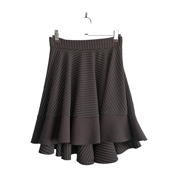 BY JOHNNY women's pinstripe skirt size 6 black ruffle hem high low event career