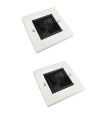 2x Black Brush Wall Plate - 1 Gang For concealing cables through walls Faceplate