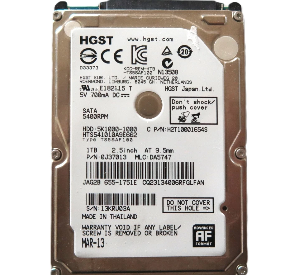 Hitachi HTS541010A9E662 0J37013 DA5747 Thailand 2.5" 1TB Sata 655-1751E MAR-13 - Image 2 of 2