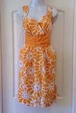 Ashley Stewart Womens Size 12 Orange White Floral  Empire Waist Tea Dress