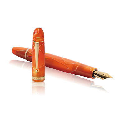 Penlux Masterpiece Grande Fountain Pen in Orange Swirl - 14K Flex Nib - NEW