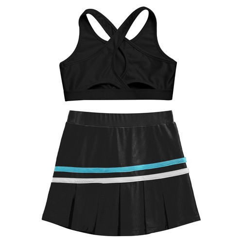 Kids Girls Crop Top With Skirt Cross Back Activewear Summer Sportswear Set Mini - Picture 11 of 83
