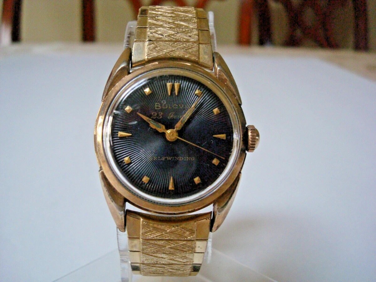 Bulova L8 Mens Self winding Watch 23j. Sunburst Black Dial Nice