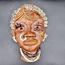 Artisan Hand Crafted African Tribal Inspired Ceramic Glazed Clay Mask Wall Decor