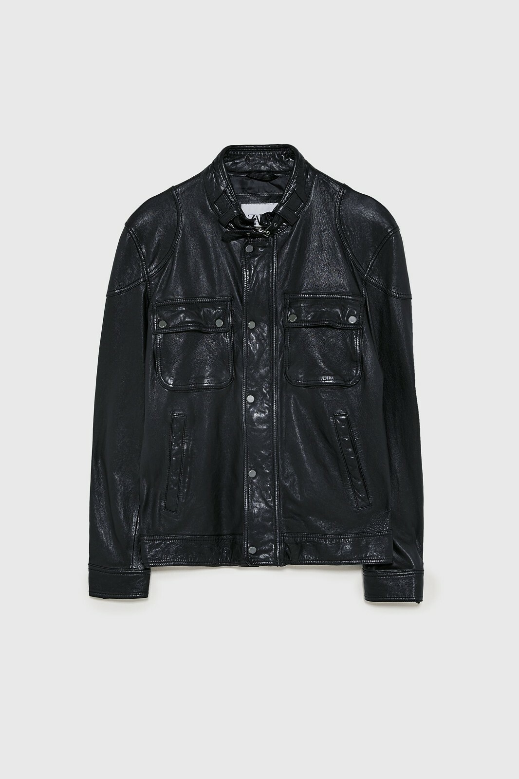 New with Defect Zara Men Leather Jacket M Black 0706/356 jeans shirt biker