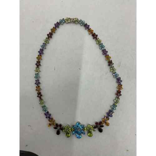 Rainbow Rhinestone Gem Choker Necklace - Silvertone Fashion Jewelry - Picture 1 of 7