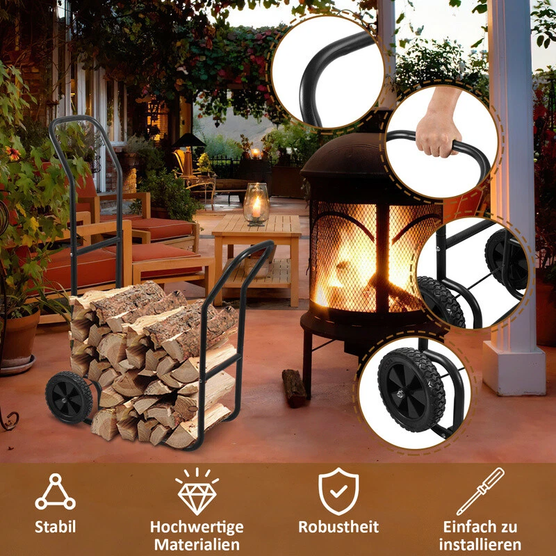 Kaminholzwagen Kaminregal 60/80 kg Holzwagen Brennholzkarre Brennholzwagen - Bild 3 von 4