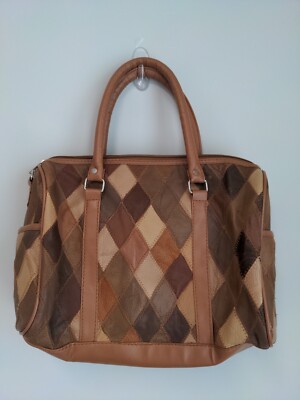 Leather Handbag Purse Diamond Quilted Pattern Stitched Medium Southwestern READ