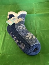 MUK LUKS Sabrina Navy Blue Snowflake Clog Slipper Scuff Shoe Faux Fur New L/XL