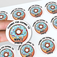 Personalised Doughnut Thank You Party Stickers For Birthday Bags Sweet Cones