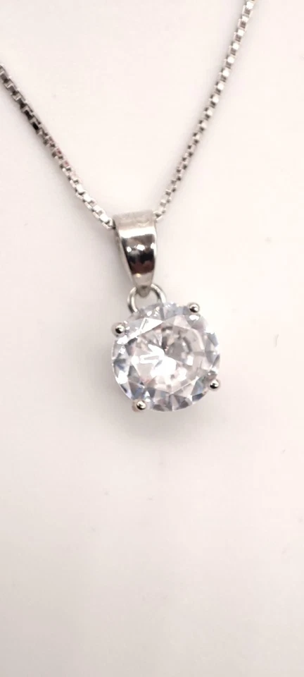 Collana in Argento 925 con ZIRCONI BIANCHI. punto luce solitario. rodio - Immagine 2 di 4