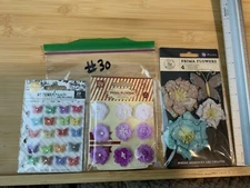 Prima Marketing Butterflies Fabric Paper Glittery Flowers 3 Pkgs NIP #30
