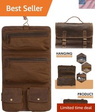 Premium Dopp Kit in Distressed Tan Buffalo Leather with Water-Resistant Pockets