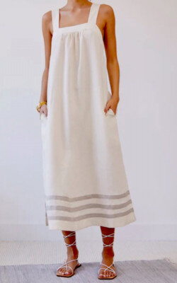 Casa Raki Vitto Dress Natural Midi Sleeveless Organic Linen Nwt Size XS