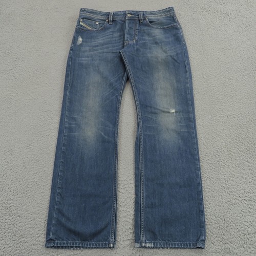 Diesel Jeans Mens 33 (34x30) Larkee Relaxed Straight Blue Distressed 0888A Wash