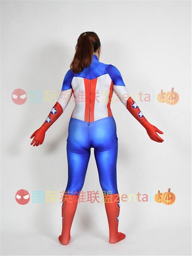 Women Captain America Jumpsuit Superhero Cosplay Costume Halloween Zentai - Picture 5 of 5