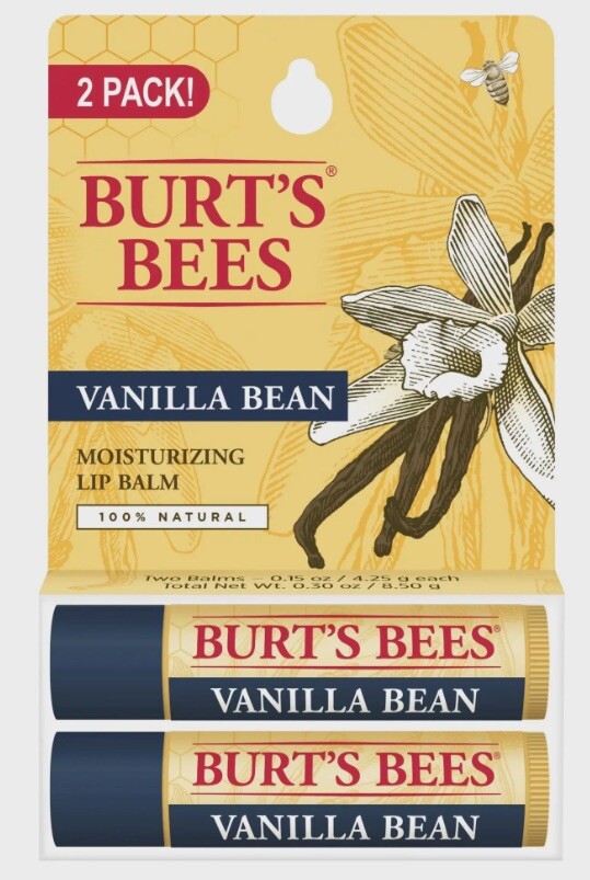 BURTS BEES Vanilla Bean MOISTURIZING LIP BALM 0.15 oz 100% NATURAL (PACK OF 2)