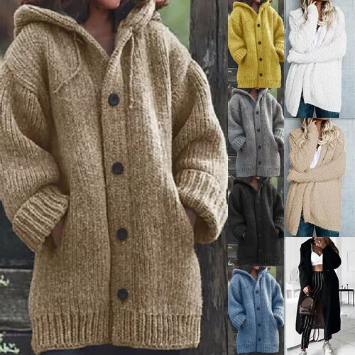Hooded knit sweater women's sale