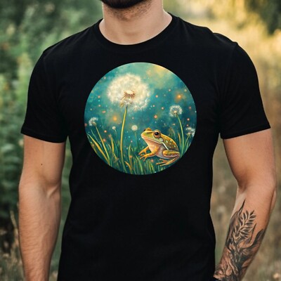 Mens Frog with Dandelion Print Cotton T-Shirt Size XS to 5XL