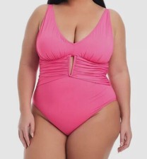 Bleu Rod Beattie Women's Pink Ruched One-Piece Swimsuit Plus Size 16W