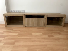 IKEA BESTA TV Bench / Stand - 180×42×39cm - White Oak  – 2 Doors, 1 Drawer