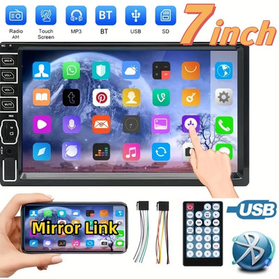 Double Din Car Stereo,7'' Touch Screen BT Car Radio Support AUX/USB/FM/TF IR