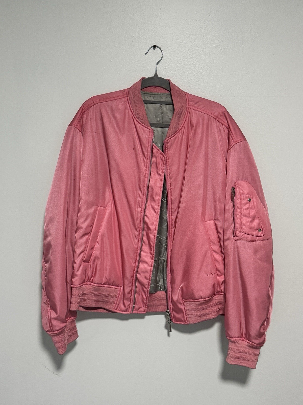 Dior Men Saddle Bomber Jacket Size M Men Pink Nylon Logo Double Zipper