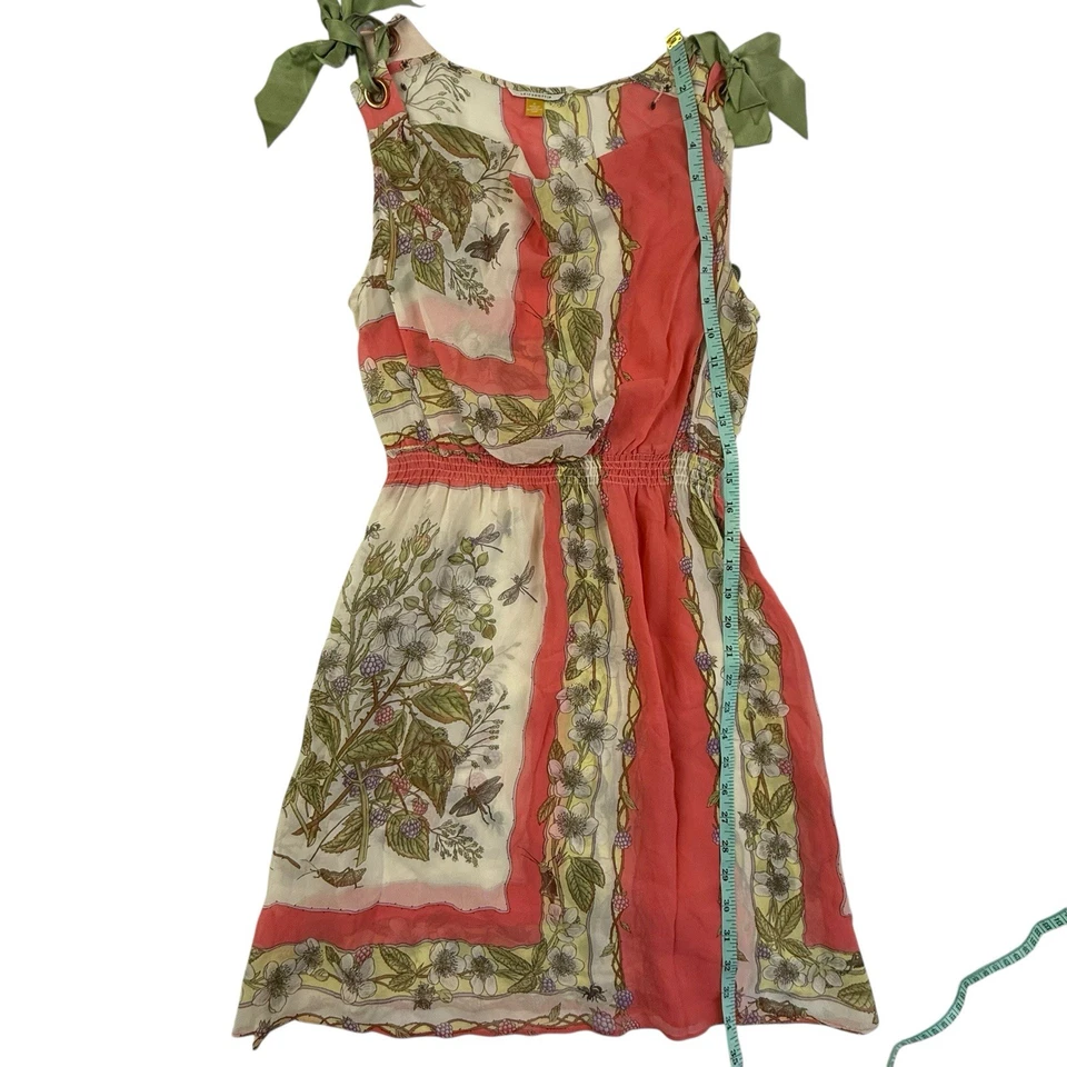 Vestido Leifsdottir Chifón Seda Sin Mangas Mujer 0 Floral Coral Verde Cinta Corbatas Foto 4 de 4