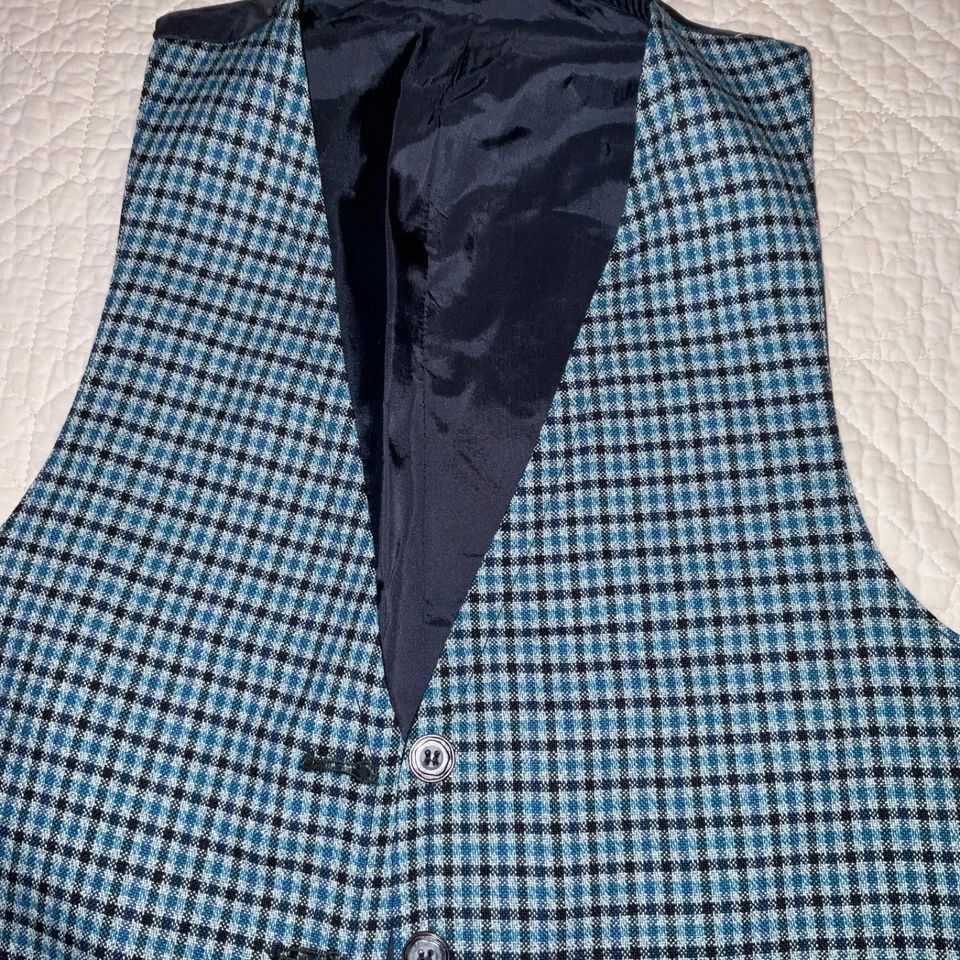 Colete masculino xadrez tamanho S pequeno fantasia eduardiana vitoriana reversível preto - Imagem 3 de 4