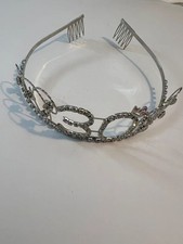 30th Birthday Rhinestone Clear  Pink Silver Tiara w/Comb Ends
