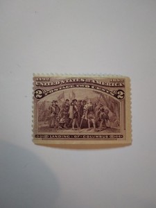 ANTIQUE LANDING OF COLUMBUS BROWN 2 CENT UNUSED STAMP 1492-1892