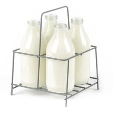 LIVIVO Grey Powder Coated Wire Bottle Carrier Caddy w/ Handle for 2 Milk Wine