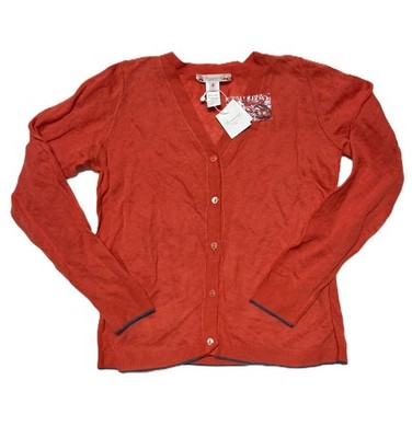 Bonpoint Girls Metallic Cardigan Size 8Y Gray Red Lightweight Knit Sweater NWT