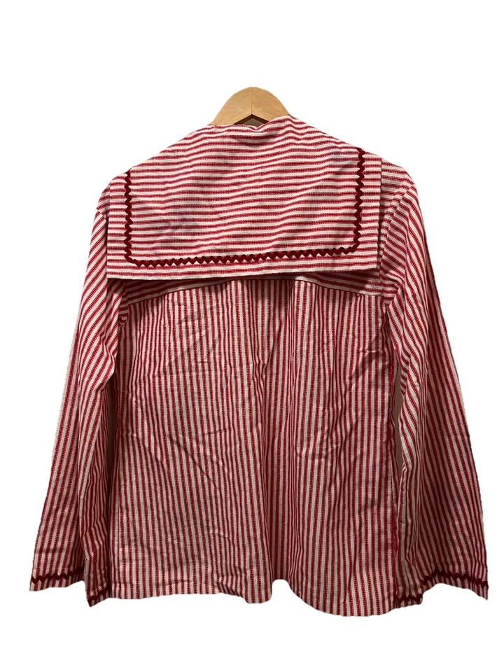 VTG Sailor Jacket Blazer Handmade Red White Stripe Nautical Wood Button Pockets - Image 2 of 4