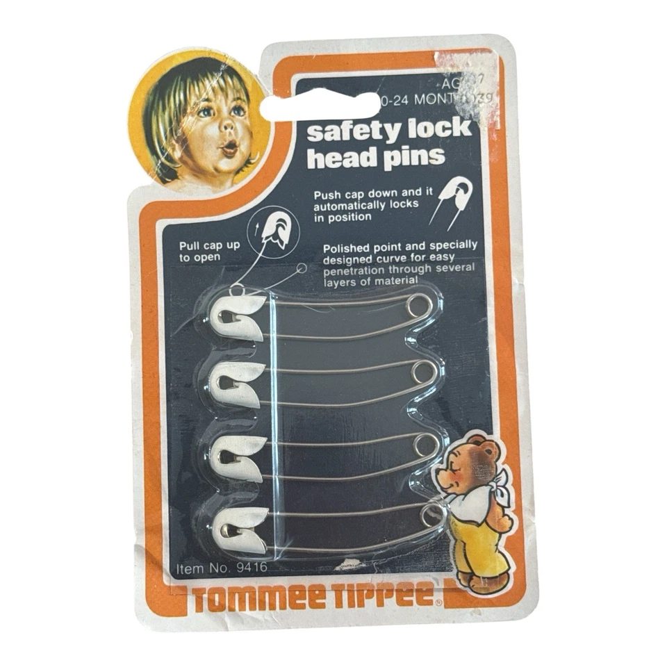Pin de seguridad para bebés 1979 pin de pañales amarillo blanco Tommee Tippee lote de 3 Foto 2 de 4