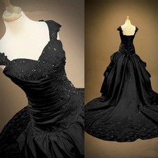 Black Gothic Wedding Dresses Sweetheart Applique Vintage Back Lace-up corset