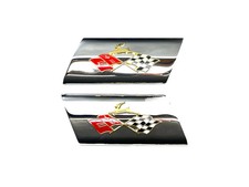 1959 Chevy Impala Side Door Quarter Flag Emblem Trim Molding Pair
