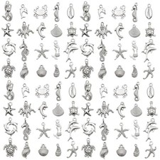 WOCRAFT 60pcs Antique Silver Ocean Charms Bracelet Charms for Jewelry