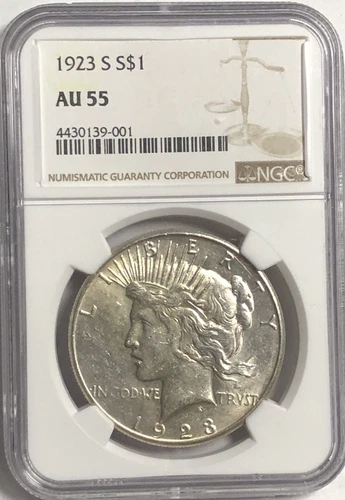 1923 S PEACE "NGC AU55" - ATTRACTIVE, NICE HIGH POINT, VERY NICE EYE APPEAL!💥 ✅