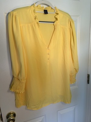 Gorgeous Bright Yellow Blouse With Gathered Sleeves and Buttons, XL, Shien