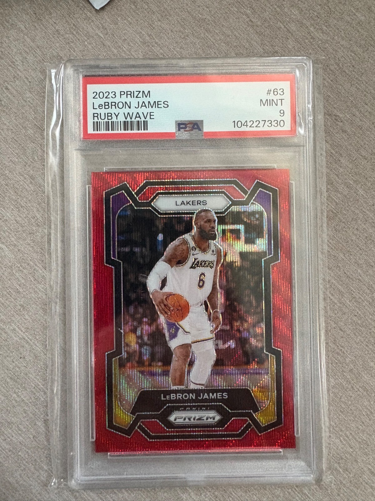 2023 Panini Prizm LeBron James Ruby Wave #63 PSA 9